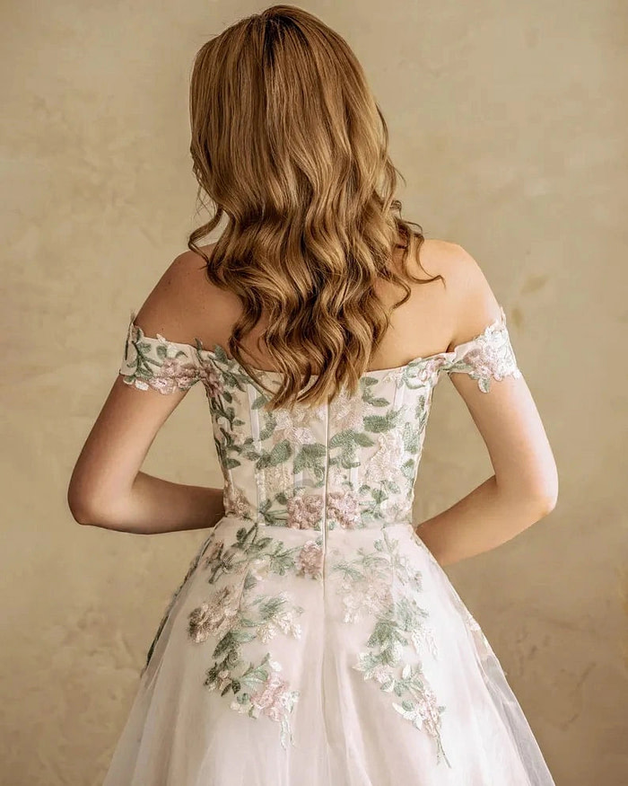 Liv | Say &Quot;I Do&Quot; To A Romantic Off The Shoulder Wedding Dress Under 500 - White Floral - Promdressclub