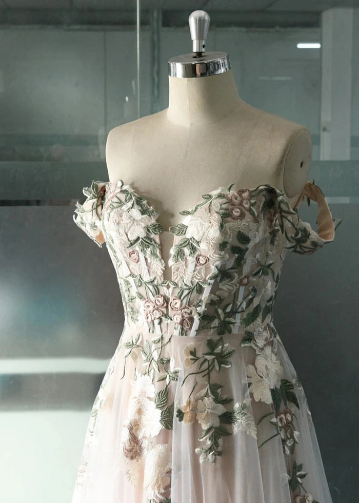 Lindsay | Say &Quot;I Do&Quot; In Dreamy Floral Embroidery &Amp; Corset Wedding Dress Perfection - White Floral - Promdressclub