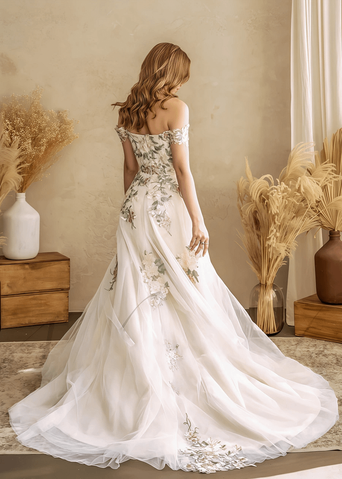 Liv | Say &Quot;I Do&Quot; To A Romantic Off The Shoulder Wedding Dress Under 500 - White Floral - Promdressclub