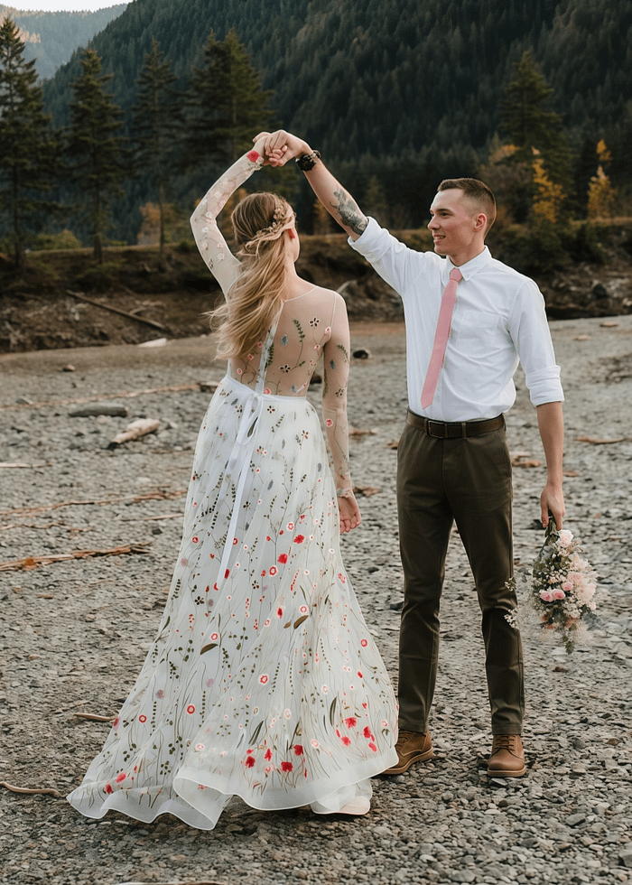 Livia | Discover Timeless Floral Modest Wedding Dresses With Luxe Sleeves Under 1000 - Ivory Floral - Promdressclub