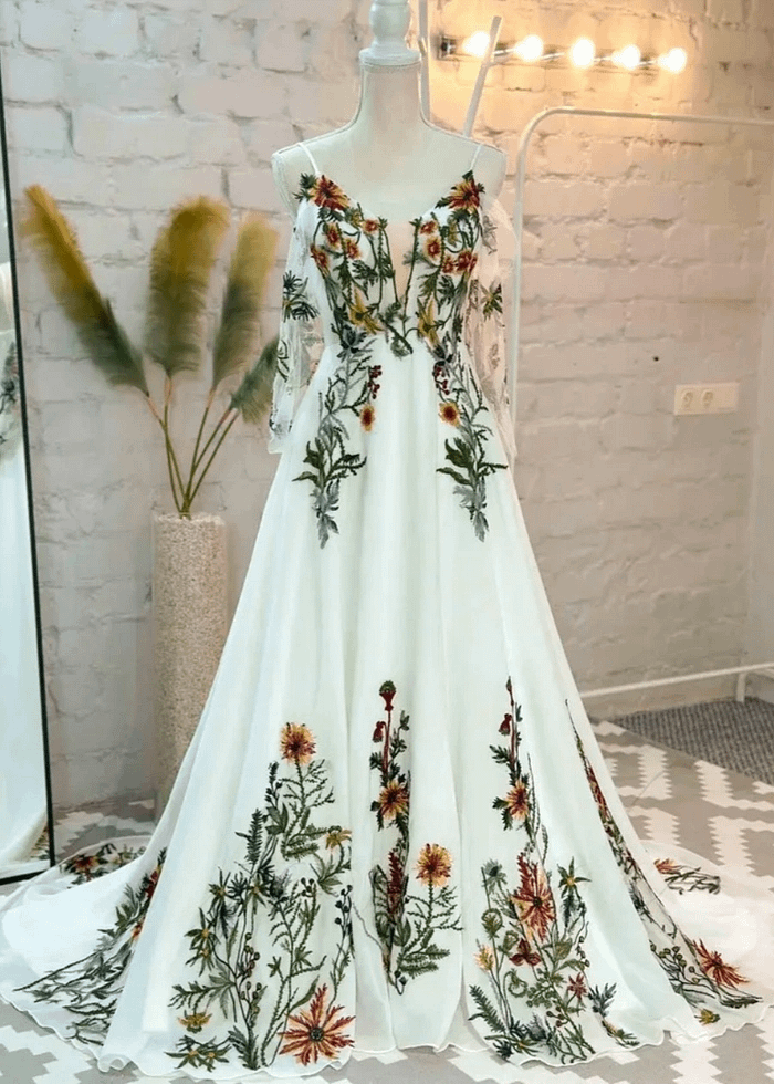 Liz | Discover The Dream Floral Wedding Dress For Your Big Day - Ivory Floral - Promdressclub