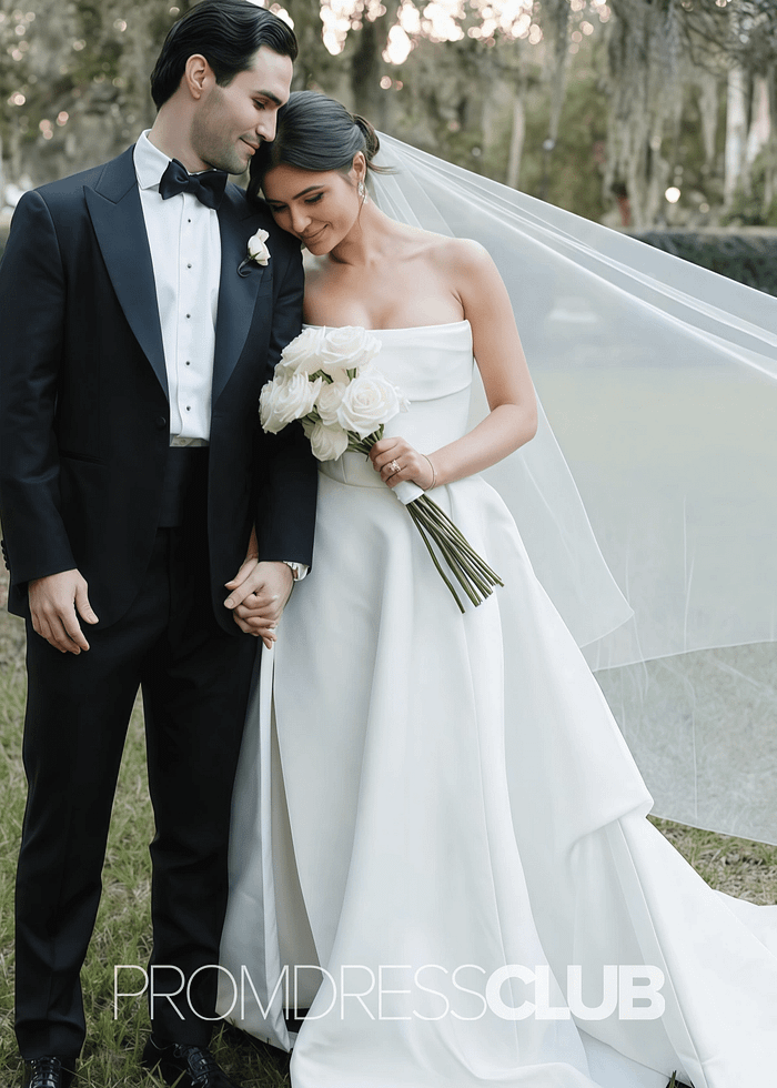 Ella |Beach White Simple Wedding Dresses Mermaid Strapless Satin With Slit - White - Promdressclub