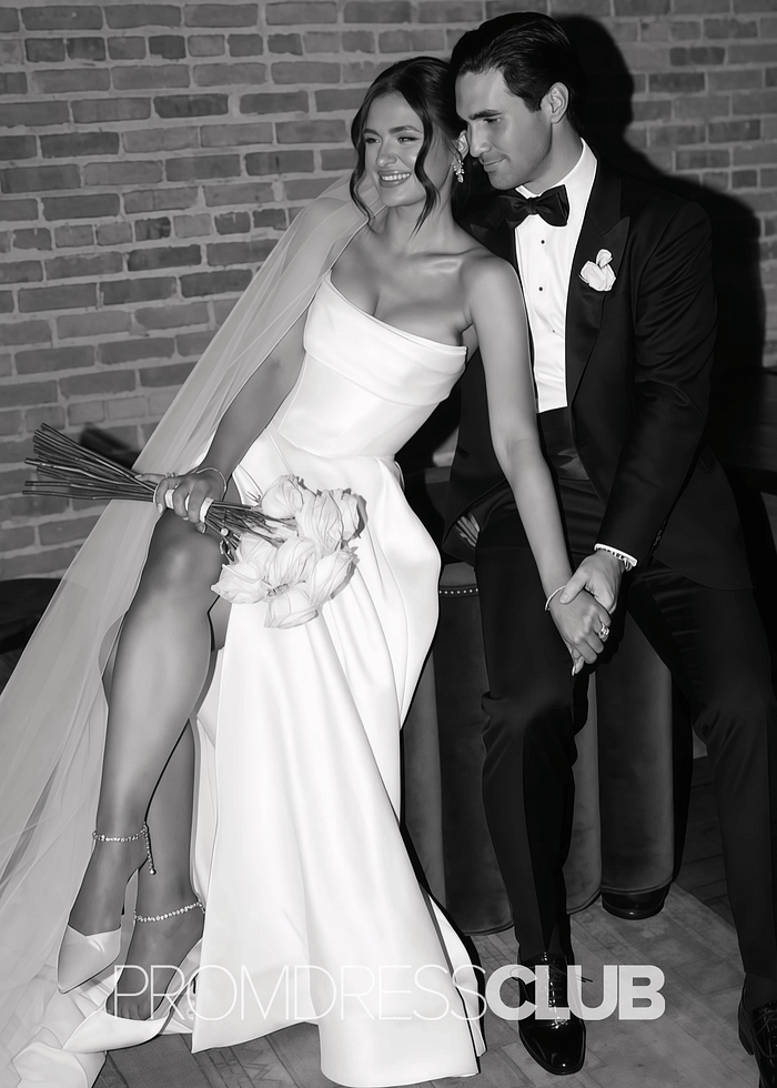Ella |Beach White Simple Wedding Dresses Mermaid Strapless Satin With Slit - White - Promdressclub