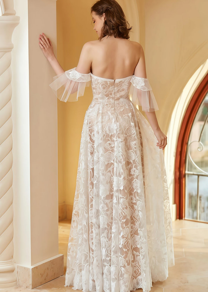 Ida | Beach A Line Off The Shoulder Lace White Wedding Dress With Backless - Price #Price_Variant_Lowest# - White - Promdressclub