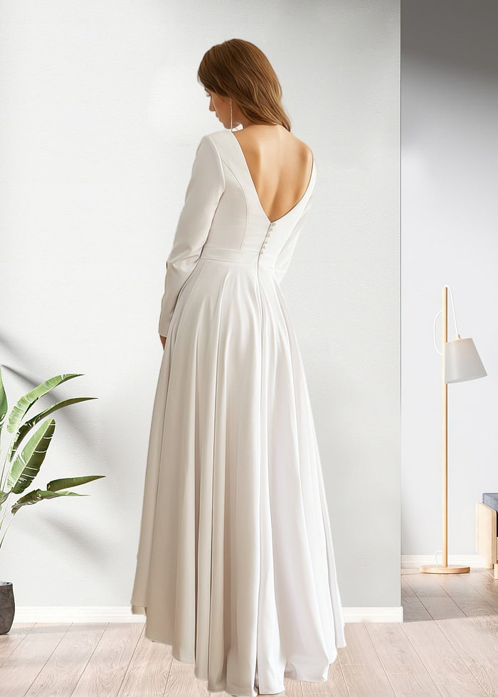 Lilith | Timeless Elegance Long Sleeved High Low Wedding Dress - Ivory - Promdressclub