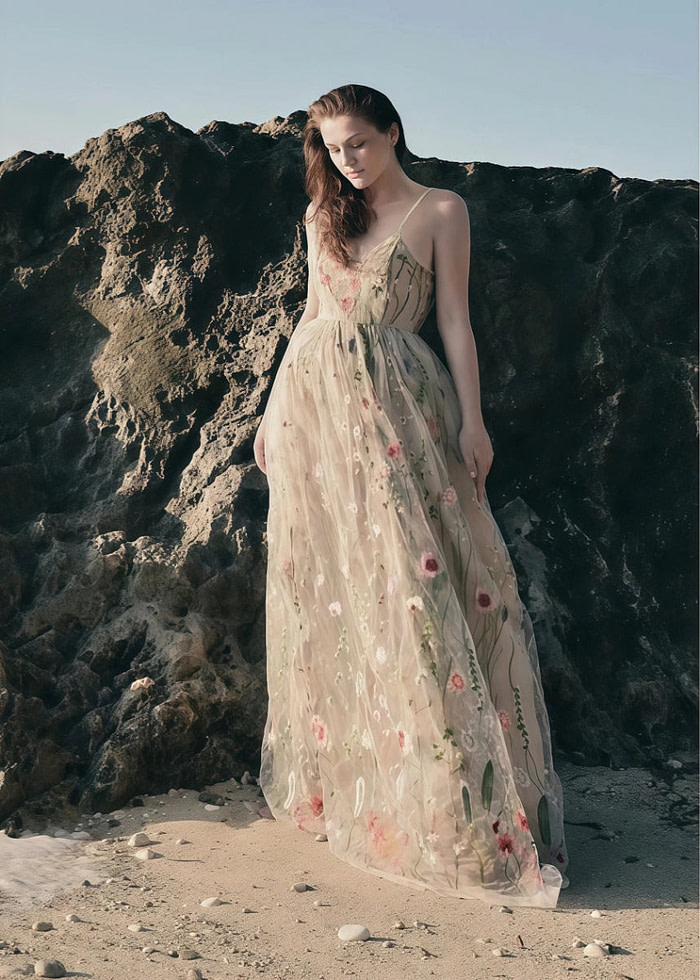 Lucia | Floral Champagne Wedding Dresses – Custom Colors &Amp; All - Day Comfort - Champagne Floral - Promdressclub