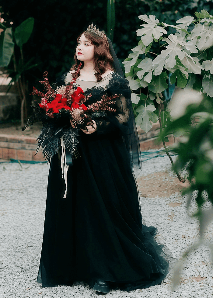 Mabel | Princess Plus Size Long Sleeve Corset Black Dress For Wedding - Black - Promdressclub