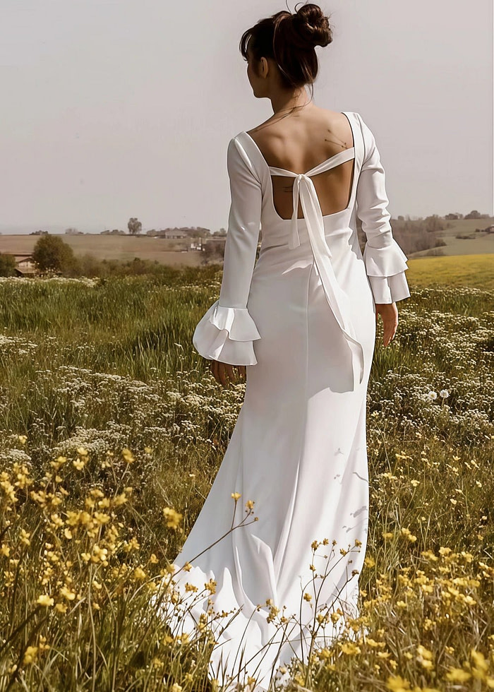 Mamie | Natural Elegance Open - Back Gown – Perfect For Field Or Rustic Weddings - White - Promdressclub