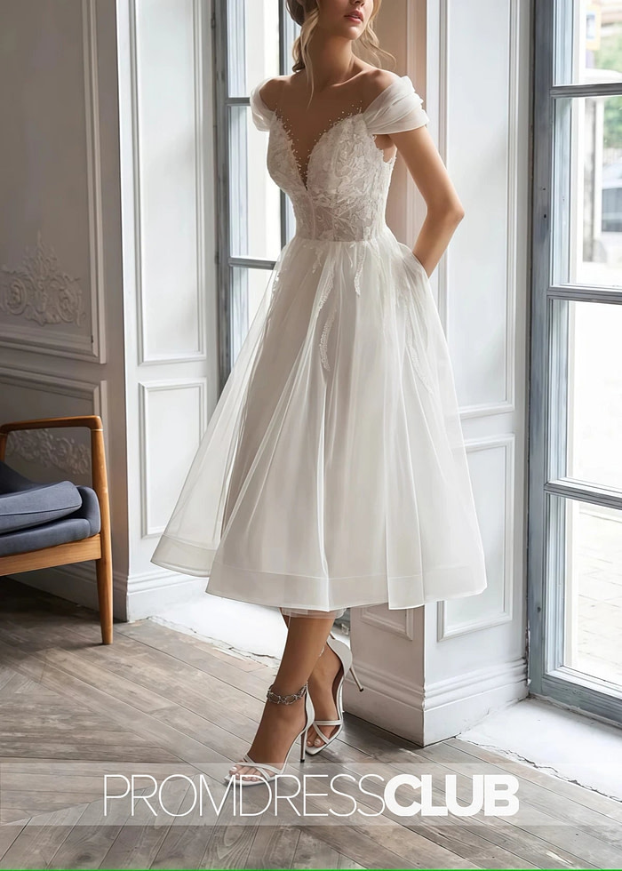 Melissa |Short White Wedding Dresses Near Me With A - Line Sweetheart Long Sleeves Elegant Tulle Appliques Lace - Price #Price_Variant_Lowest# - White - Promdressclub