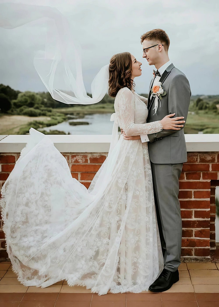 Merry | Modest A Line Long Sleeve Lace Wedding Dress For Church Weddings - Ivory - Promdressclub