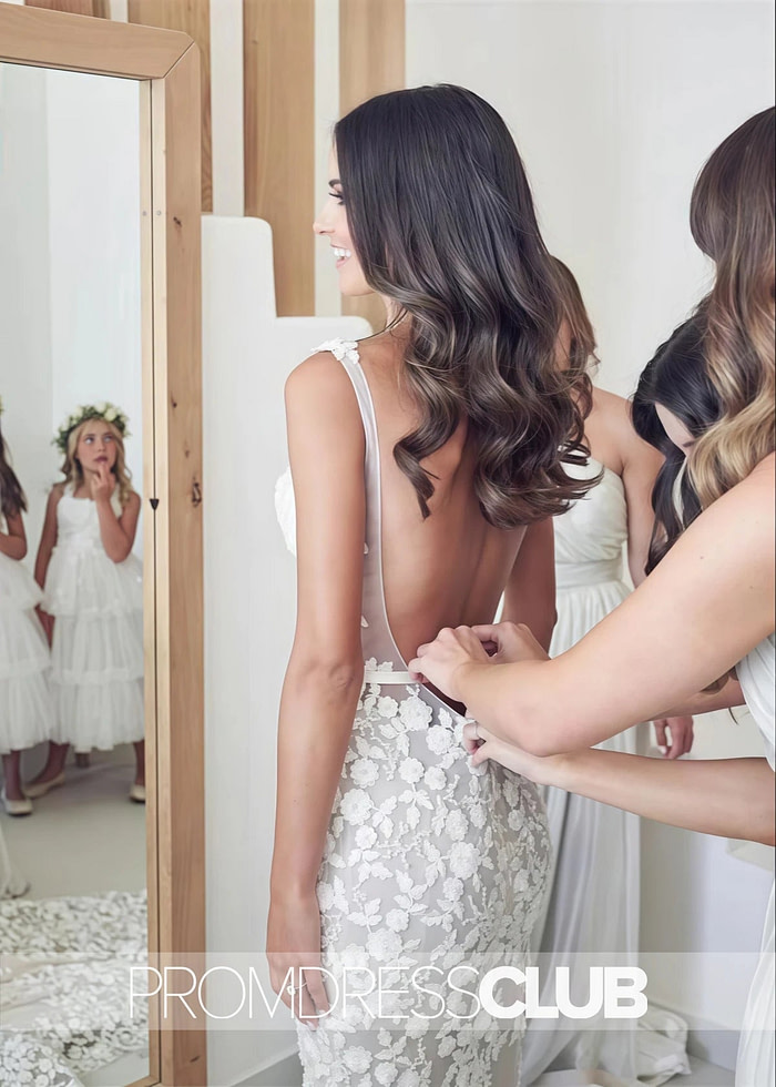 Michaelia |White Long Beach Wedding Dresses Near Me With Straps Mermaid Lace Appliqued Bridal Gowns - Price #Price_Variant_Lowest# - White - Promdressclub