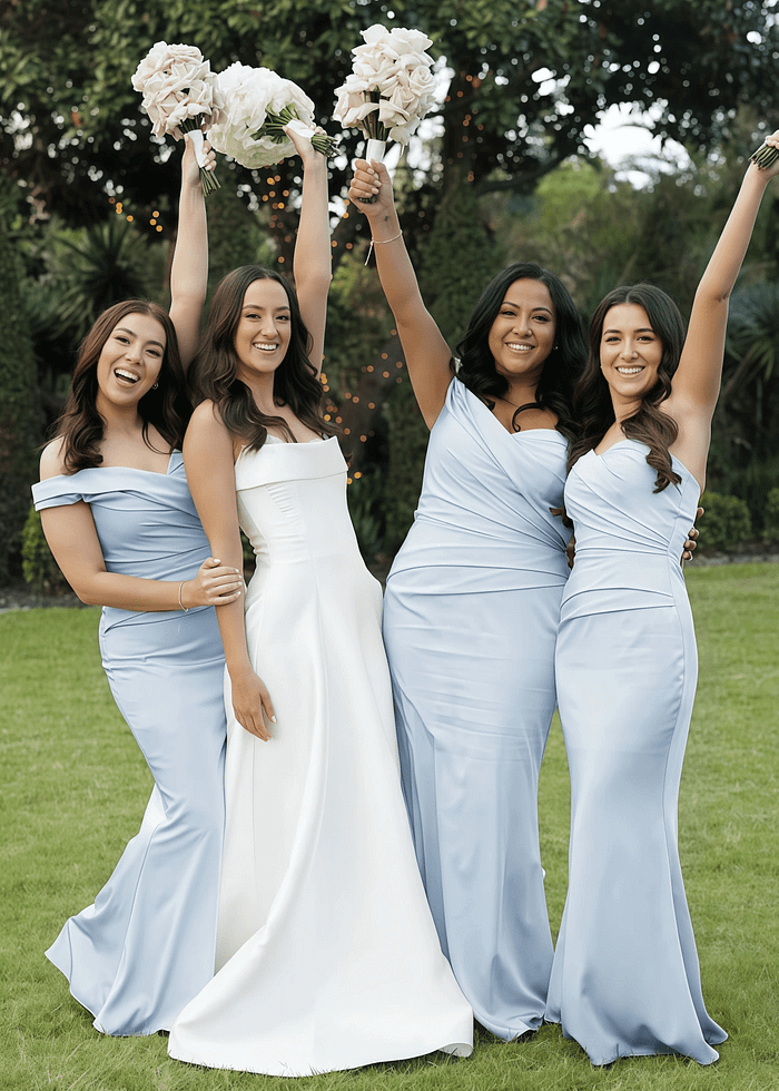 Akaks Honored Off The Shoulder Bridesmaid Dress Mermaid Sweetheart Neck Champagne Satin Dress Image619328