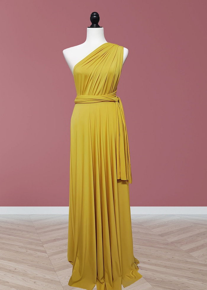 Claire | Purely Elegant Infinity Gold Chiffon Maxi Bridesmaid Dress With Multiway Convertible - Price #Price_Variant_Lowest# - Gold - Promdressclub