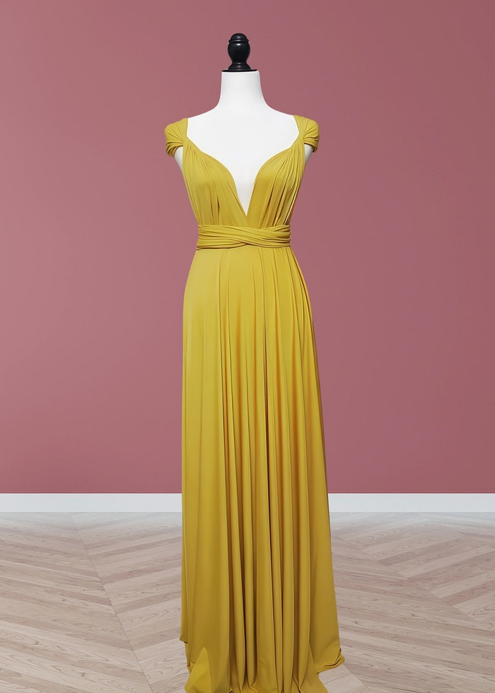 Claire | Purely Elegant Infinity Gold Chiffon Maxi Bridesmaid Dress With Multiway Convertible - Price #Price_Variant_Lowest# - Gold - Promdressclub