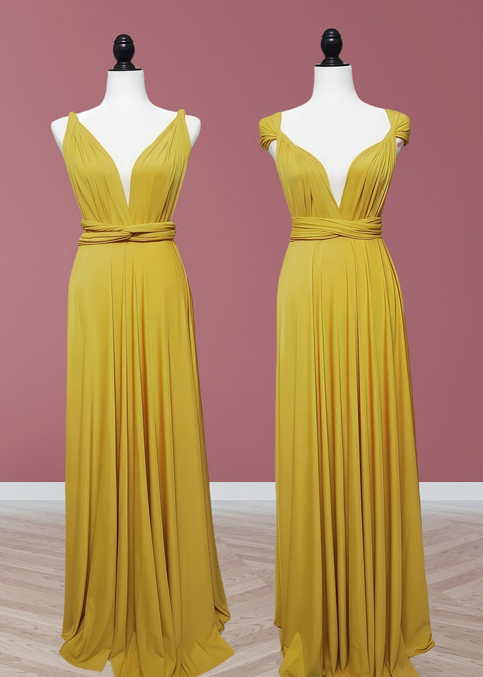 Claire | Purely Elegant Infinity Gold Chiffon Maxi Bridesmaid Dress With Multiway Convertible - Price #Price_Variant_Lowest# - Gold - Promdressclub