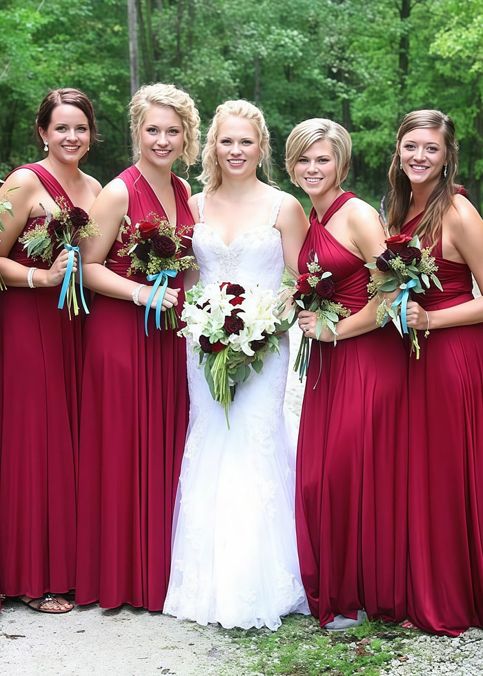 Clara | Blessed Romance Convertible Burgundy Chiffon Maxi Bridesmaid Dress With Multiway Infinity - Price #Price_Variant_Lowest# - Burgundy - Promdressclub