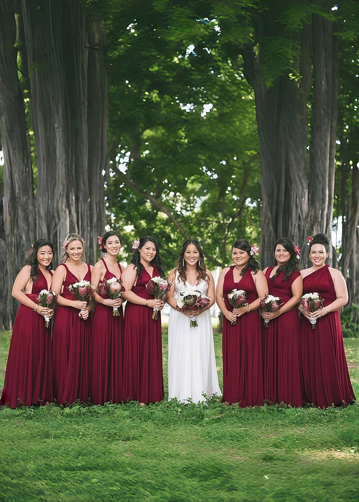 Clara | Blessed Romance Convertible Burgundy Chiffon Maxi Bridesmaid Dress With Multiway Infinity - Price #Price_Variant_Lowest# - Burgundy - Promdressclub