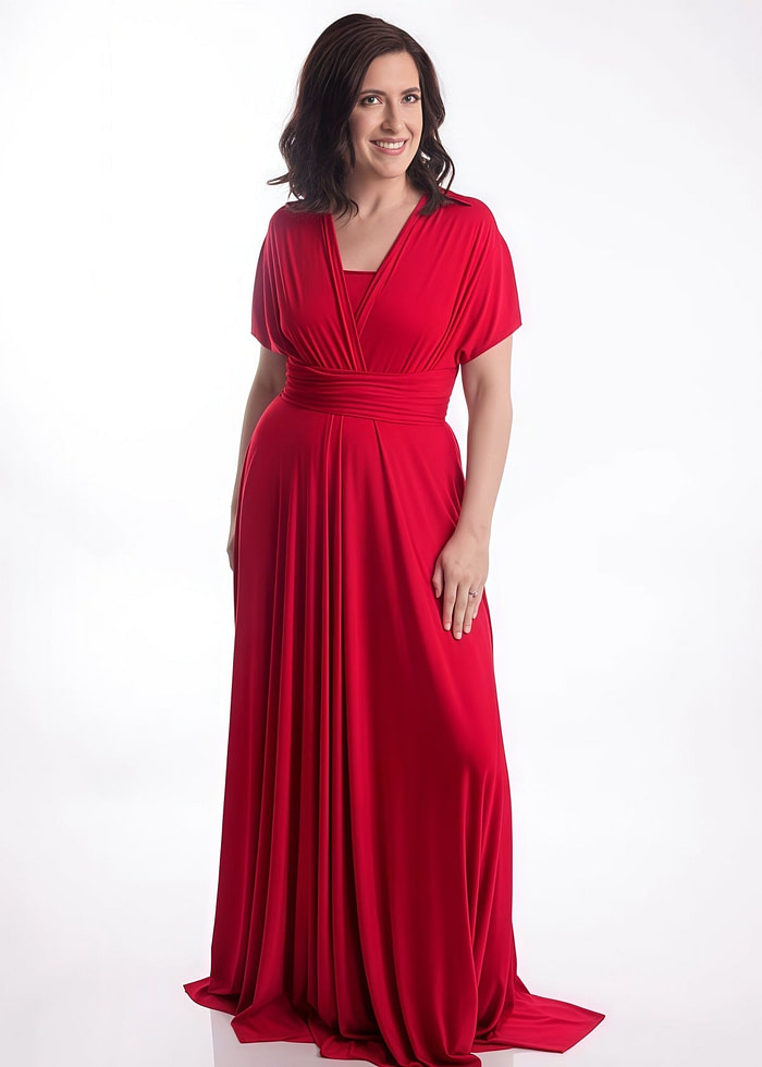 Constance | Cherished Vow Infinity Red Chiffon Maxi Bridesmaid Dress With Multiway Convertible - Price #Price_Variant_Lowest# - Red - Promdressclub