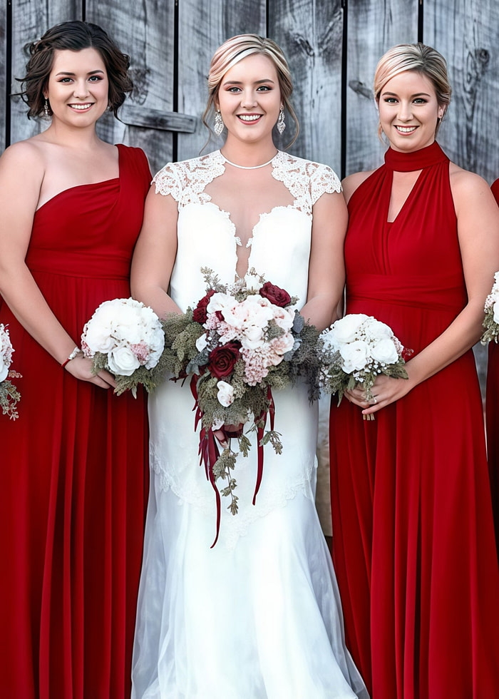 Constance | Cherished Vow Infinity Red Chiffon Maxi Bridesmaid Dress With Multiway Convertible - Price #Price_Variant_Lowest# - Red - Promdressclub