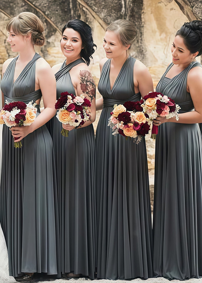 Crystal | Purely Elegant Infinity Dark Grey Chiffon Maxi Bridesmaid Dress With Multiway Convertible - Price #Price_Variant_Lowest# - Dark Grey - Promdressclub