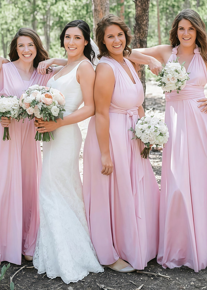 Dale | Eye - Catching Convertible Pink Chiffon Maxi Bridesmaid Dress With Multiway Infinity - Price #Price_Variant_Lowest# - Pink - Promdressclub