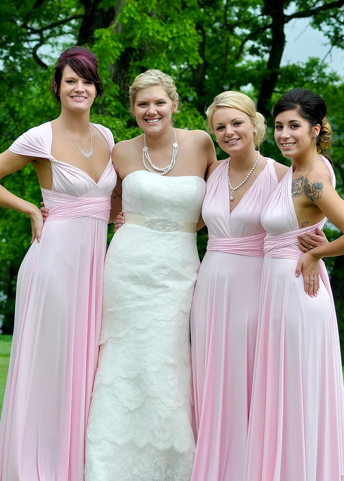 Dale | Eye - Catching Convertible Pink Chiffon Maxi Bridesmaid Dress With Multiway Infinity - Price #Price_Variant_Lowest# - Pink - Promdressclub