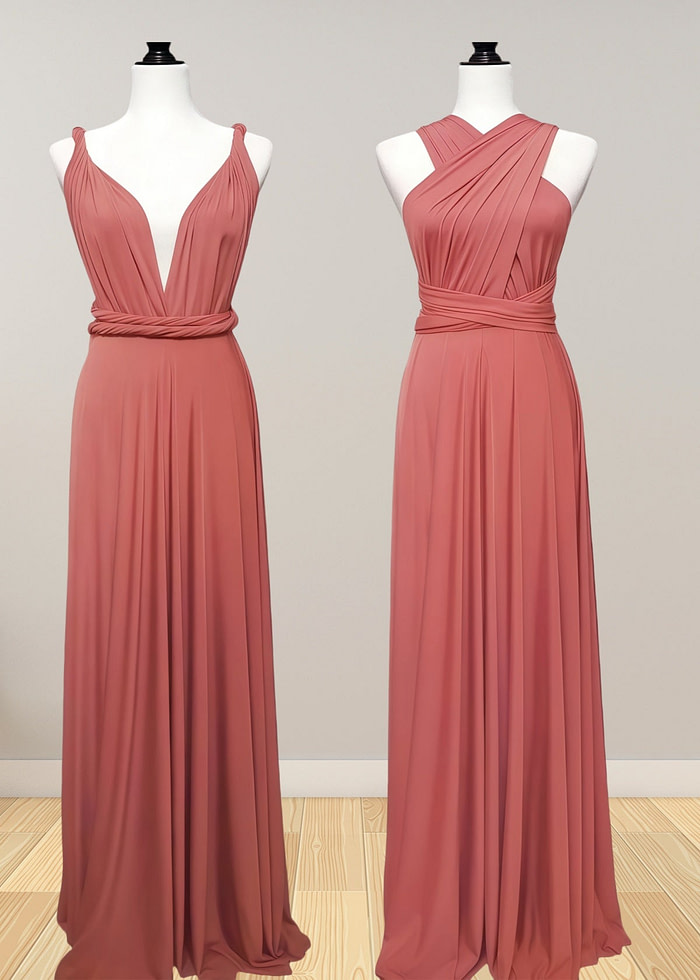 Daphne | Elegance Infinity Peach Chiffon Maxi Bridesmaid Dress With Multiway Convertible - Price #Price_Variant_Lowest# - Peach - Promdressclub