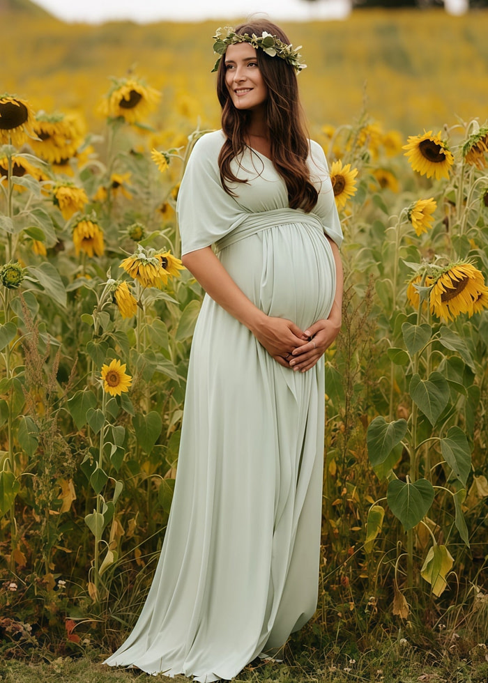Darlene | Gorgeous Infinity Maternity Sage Green Chiffon Maxi Bridesmaid Dress With Multiway Convertible - Price #Price_Variant_Lowest# - Sage - Promdressclub