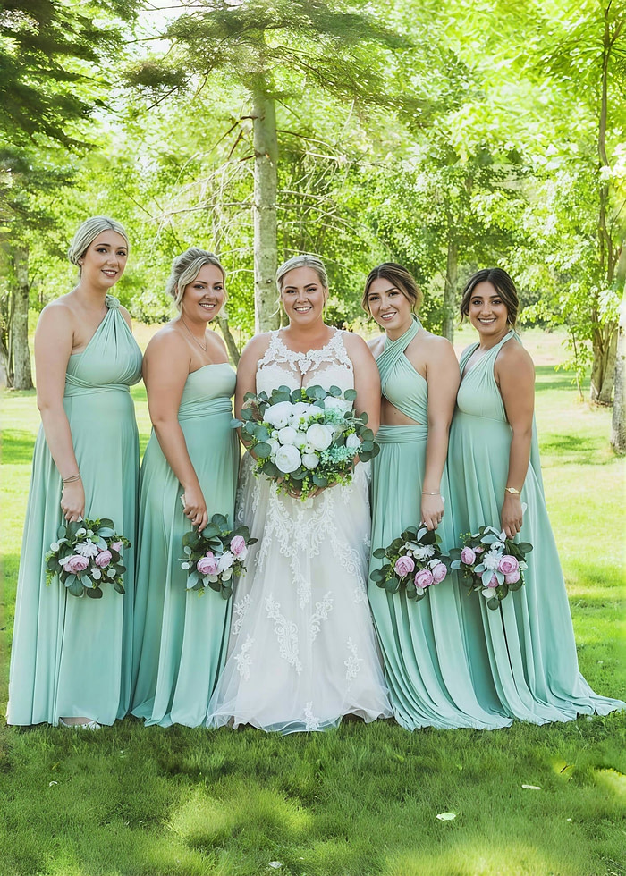 Darlene | Gorgeous Infinity Maternity Sage Green Chiffon Maxi Bridesmaid Dress With Multiway Convertible - Price #Price_Variant_Lowest# - Sage - Promdressclub