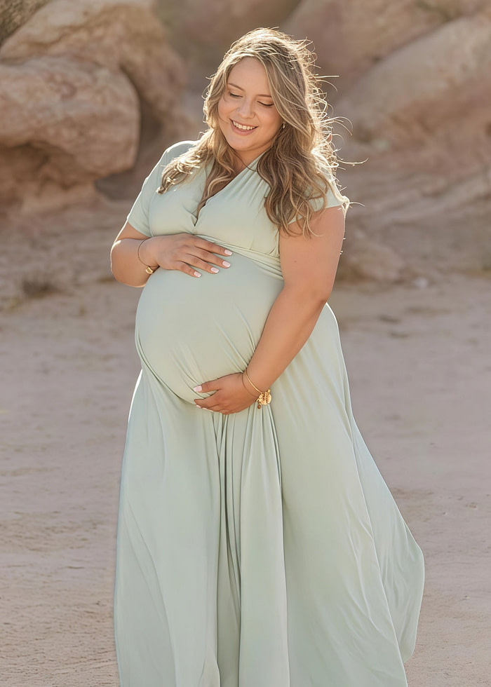 Darlene | Gorgeous Infinity Maternity Sage Green Chiffon Maxi Bridesmaid Dress With Multiway Convertible - Price #Price_Variant_Lowest# - Sage - Promdressclub