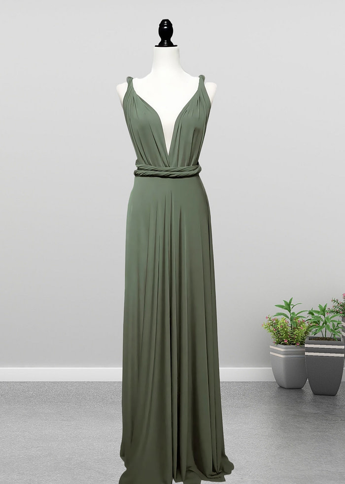 Dawn | Romance Convertible Light Olive Green Maxi Bridesmaid Dress With Multiway Infinity - Price #Price_Variant_Lowest# - Olive Green - Promdressclub