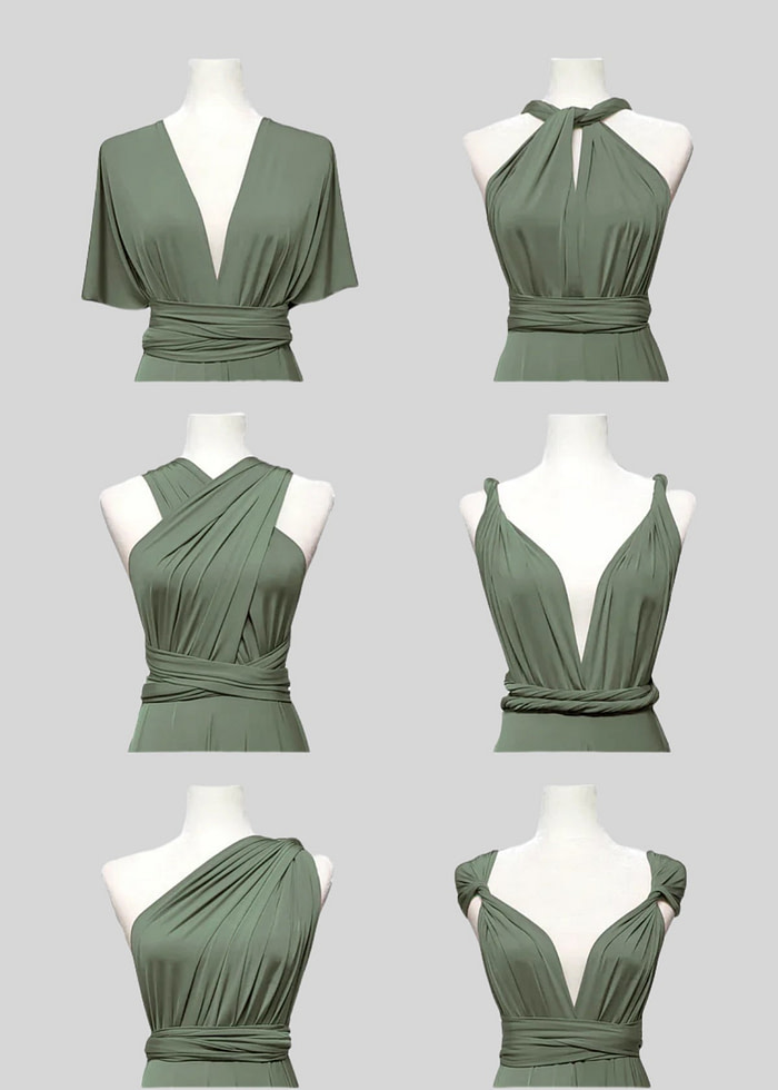 Dawn | Romance Convertible Light Olive Green Maxi Bridesmaid Dress With Multiway Infinity - Price #Price_Variant_Lowest# - Olive Green - Promdressclub