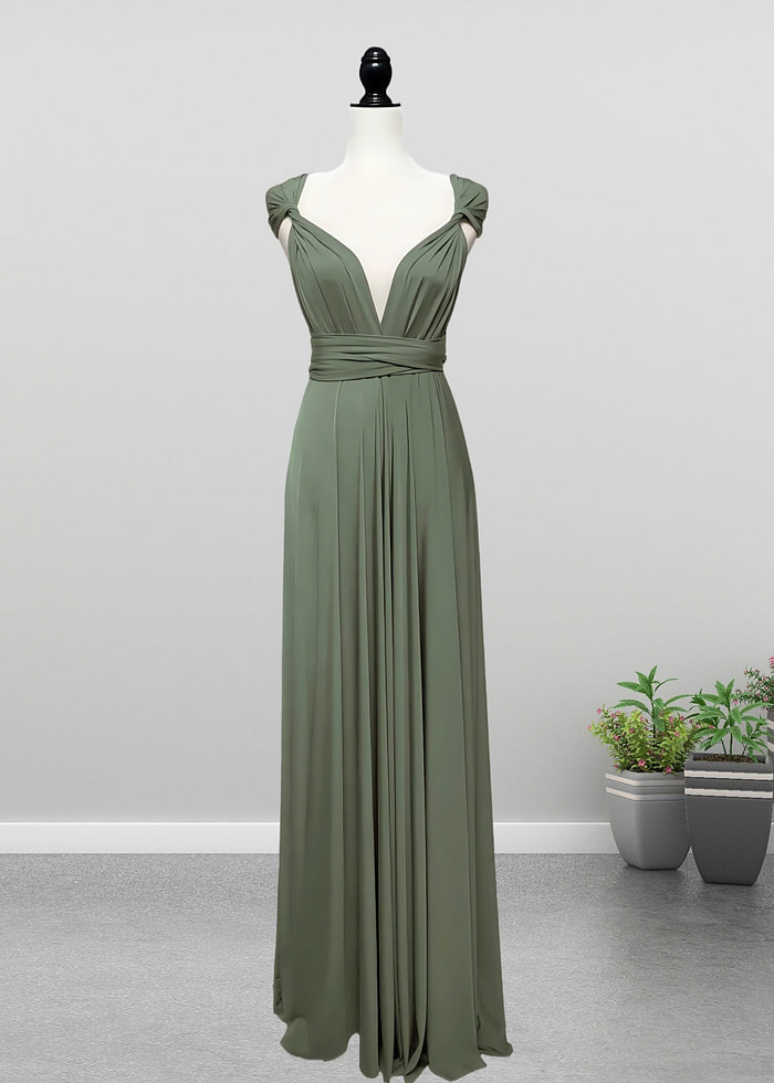 Dawn | Romance Convertible Light Olive Green Maxi Bridesmaid Dress With Multiway Infinity - Price #Price_Variant_Lowest# - Olive Green - Promdressclub