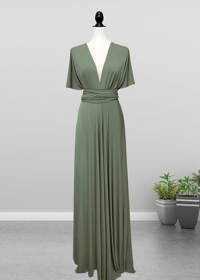 Dawn | Romance Convertible Light Olive Green Maxi Bridesmaid Dress With Multiway Infinity - Price #Price_Variant_Lowest# - Olive Green - Promdressclub