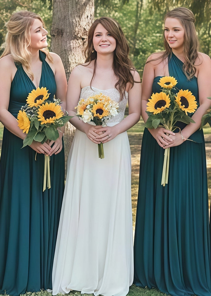 Deborah | Eternal Convertible Teal Blue Chiffon Maxi Bridesmaid Dress With Multiway Infinity - Price #Price_Variant_Lowest# - Teal Green - Promdressclub