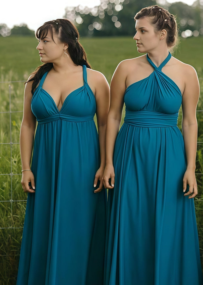 Deborah | Eternal Convertible Teal Blue Chiffon Maxi Bridesmaid Dress With Multiway Infinity - Price #Price_Variant_Lowest# - Teal Green - Promdressclub