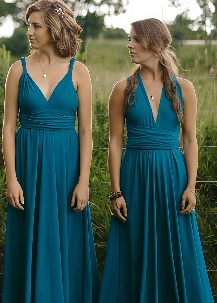 Deborah | Eternal Convertible Teal Blue Chiffon Maxi Bridesmaid Dress With Multiway Infinity - Price #Price_Variant_Lowest# - Teal Green - Promdressclub