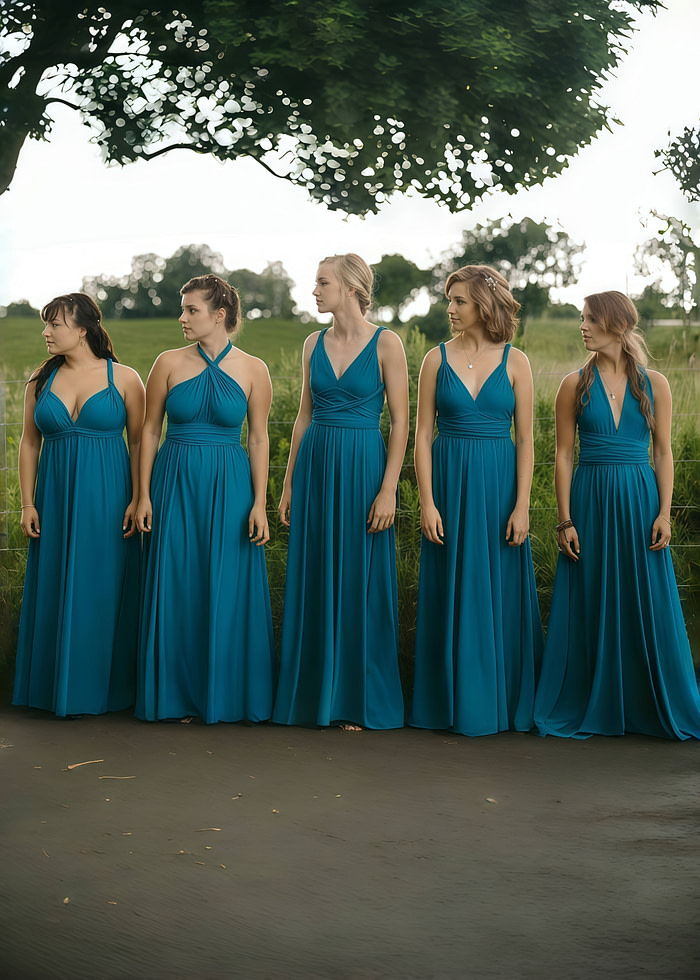 Deborah | Eternal Convertible Teal Blue Chiffon Maxi Bridesmaid Dress With Multiway Infinity - Price #Price_Variant_Lowest# - Teal Green - Promdressclub