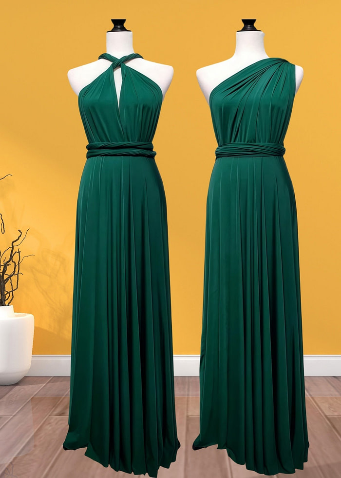Delia | Sweetest Beloved Infinity Emerald Green Chiffon Maxi Bridesmaid Dress With Multiway Convertible - Price #Price_Variant_Lowest# - Emerald Green - Promdressclub