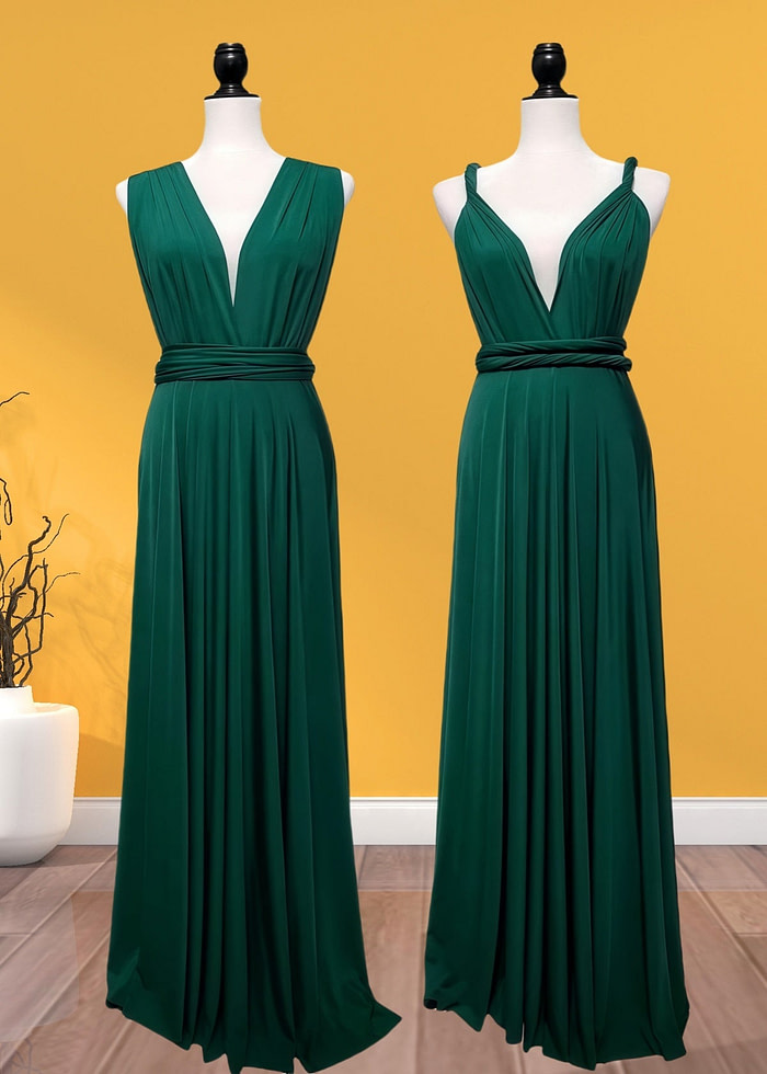 Delia | Sweetest Beloved Infinity Emerald Green Chiffon Maxi Bridesmaid Dress With Multiway Convertible - Price #Price_Variant_Lowest# - Emerald Green - Promdressclub
