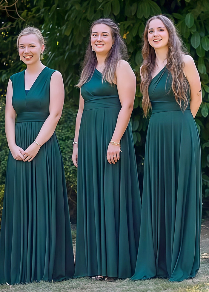 Delia | Sweetest Beloved Infinity Emerald Green Chiffon Maxi Bridesmaid Dress With Multiway Convertible - Price #Price_Variant_Lowest# - Emerald Green - Promdressclub