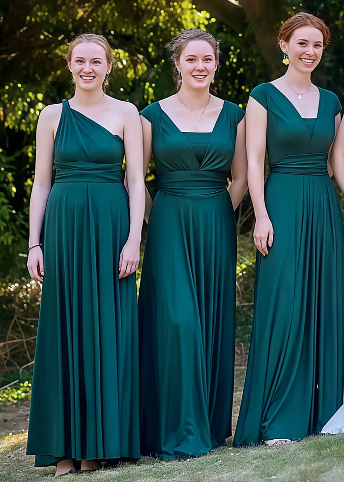 Delia | Sweetest Beloved Infinity Emerald Green Chiffon Maxi Bridesmaid Dress With Multiway Convertible - Price #Price_Variant_Lowest# - Emerald Green - Promdressclub
