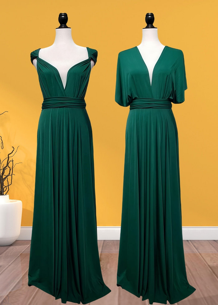 Delia | Sweetest Beloved Infinity Emerald Green Chiffon Maxi Bridesmaid Dress With Multiway Convertible - Price #Price_Variant_Lowest# - Emerald Green - Promdressclub