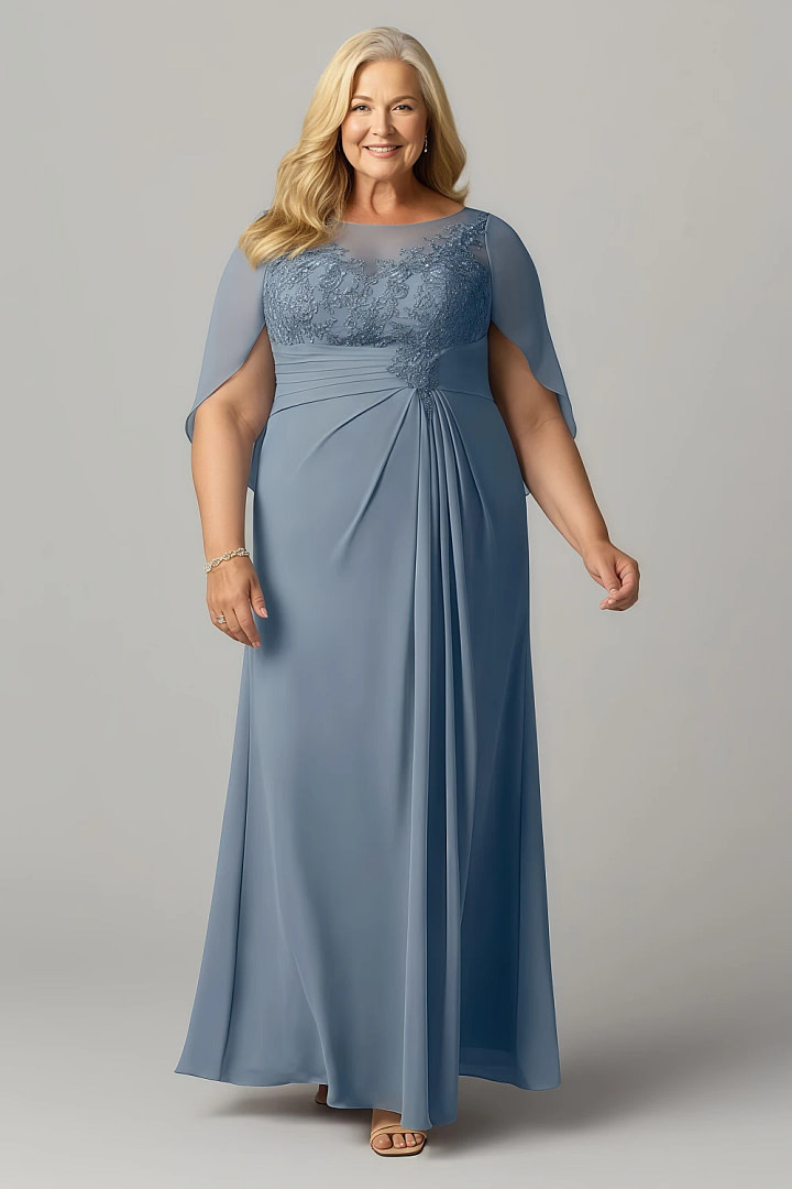 Akaks Abigail Twilight Mother of the Bride Dresses Plus Size A-Line Floor Length Lace Capelet Chiffon Dress Image898995