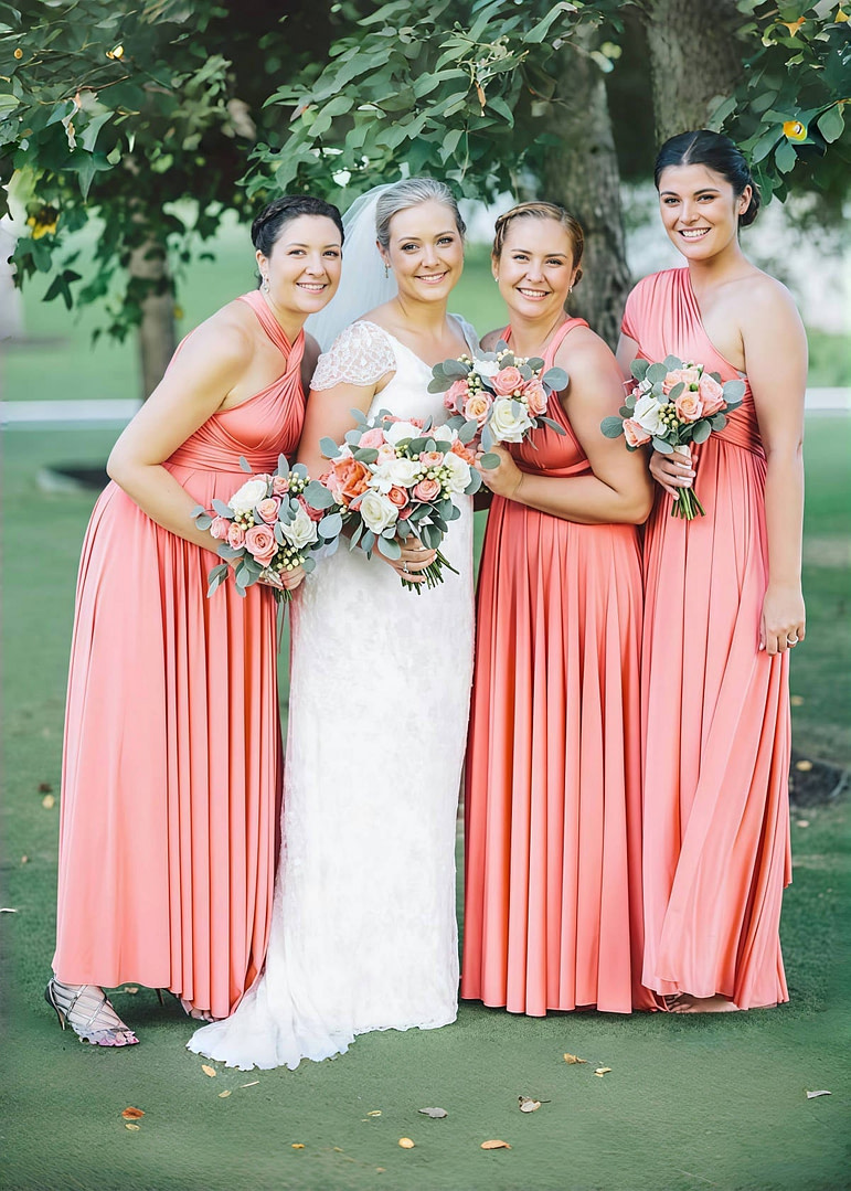 Dana | Epitome of Allure Infinity Peach Coral Chiffon Maxi Birdesmaid Dress wirth Multiway Convertible - Price #price_variant_lowest# - Peach - PromDressClub