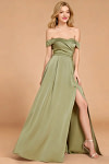 Akaks Arrogant A Line Off The Shoulder Satin Dusty Sage Bridesmaid Dresses With Slit Image774020