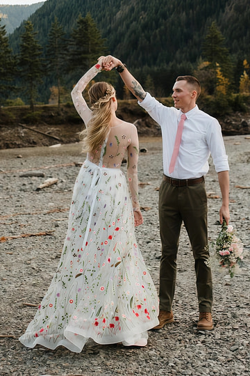 Livia | Discover Timeless Floral Modest Wedding Dresses With Luxe Sleeves Under 1000 - Ivory Floral - PromDressClub