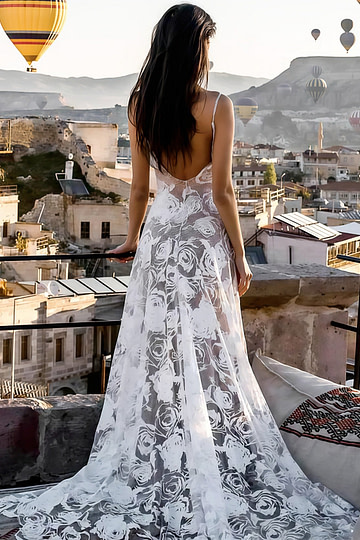 Isabel | Exquisite Mermaid Backless White Lace Wedding Dress with Sweep Train - Price #price_variant_lowest# - White - PromDressClub