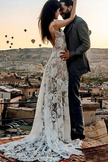 Isabel | Exquisite Mermaid Backless White Lace Wedding Dress with Sweep Train - White - PromDressClub