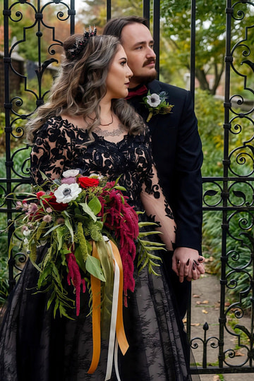 Lena | Sophisticated Black Wedding Dresses with Sleeves for Timeless Brides - Black - PromDressClub